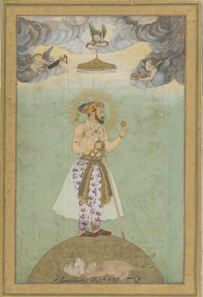 Shah Jahan standing on the globe of the world