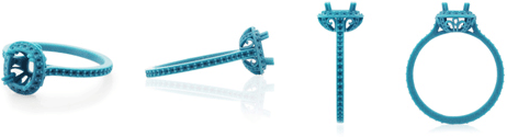 Our Technology: Completed wax models for a halo ring design.