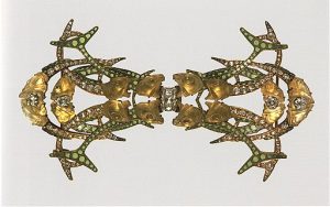 Lalique gold diamond brooch