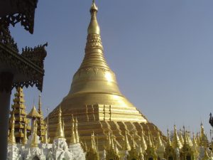 myanmar pagoda with gold leaf
