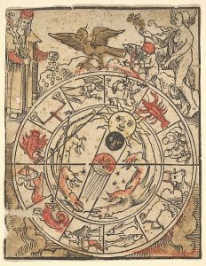 woodcut with zodiac signs