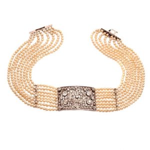 antique pearl and diamond choker