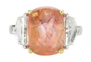 padparadscha cabochon sapphire diamond ring