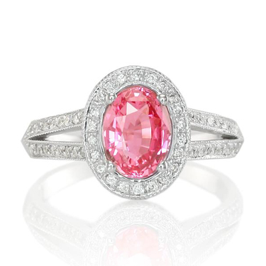 pink sapphire ring with split shank setting